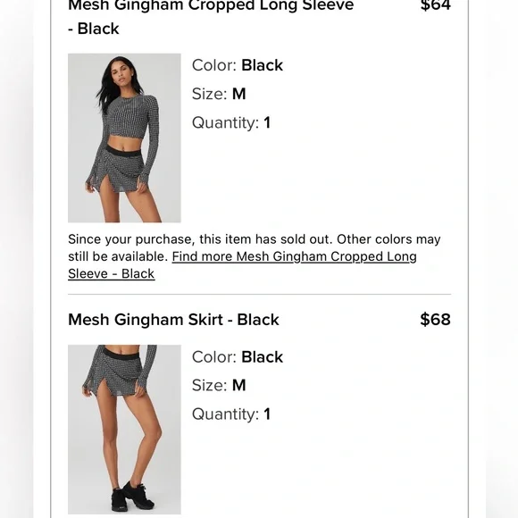 ALO Yoga Mesh Gingham Cropped Long Sleeve and Skirt Set - Picture 7 of 7